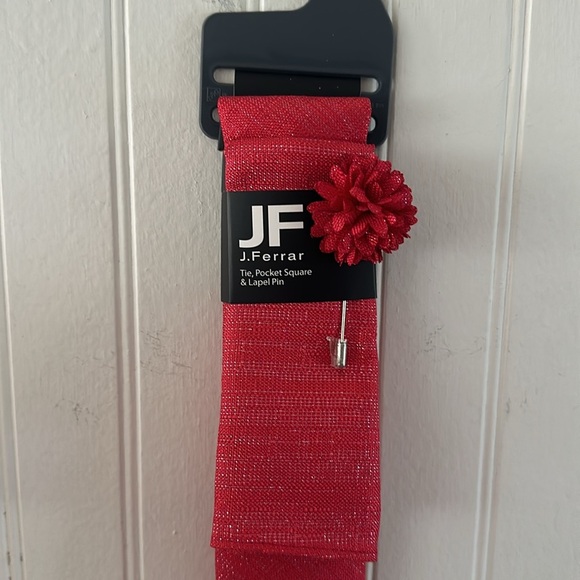JF J. Ferrar Metallic Raspberry Tie, Pocket Square and Lapel Pin - Picture 4 of 7